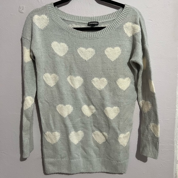 Express Oversized Heart Pullover Knit Wool Mohair Blend Sweater XS - Picture 1 of 5